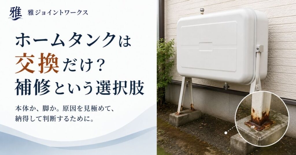 交換を勧められたホームタンクと、腐食した脚の接地部