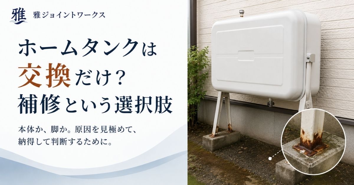 交換を勧められたホームタンクと、腐食した脚の接地部